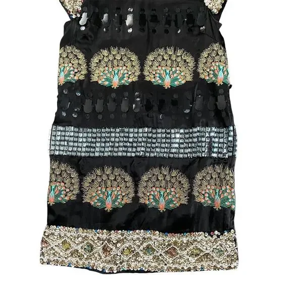 Manoush Black Beaded Sequin Peacock Shift Dress Size 4